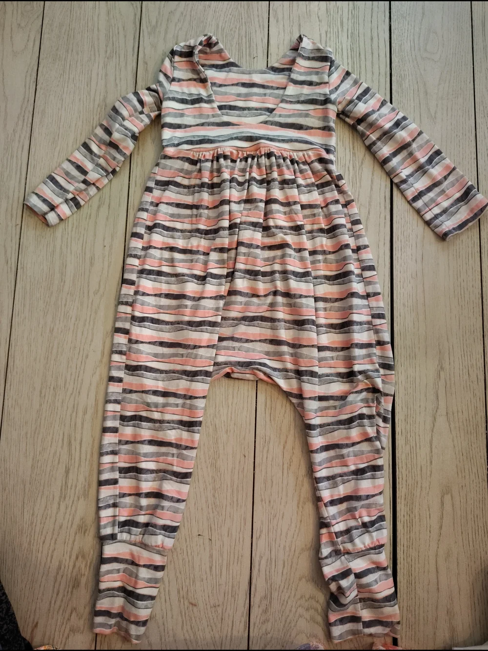 Macy Kate Boutique 3T Striped Harem‎ Jumpsuit Romper Pink Grey Milk Silk